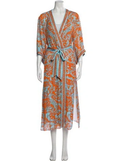 Pre-owned Alice And Olivia Printed Ruffle Embellishment Robe In Orange