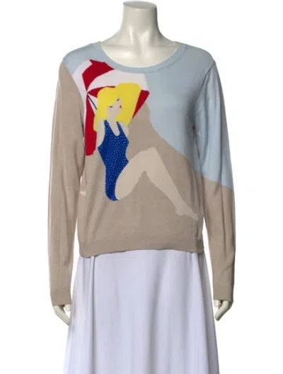 Pre-owned Alice And Olivia Printed Scoop Neck Sweater In Blue