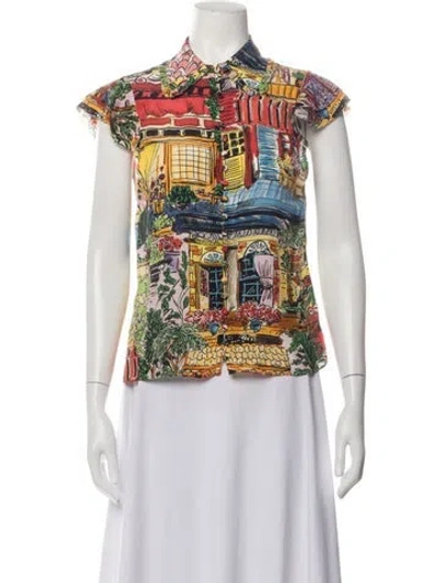 Pre-owned Alice And Olivia Printed Short Sleeve Blouse In Multicolor