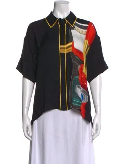 Pre-owned Alice And Olivia Printed Short Sleeve Blouse W/ Tags In Black