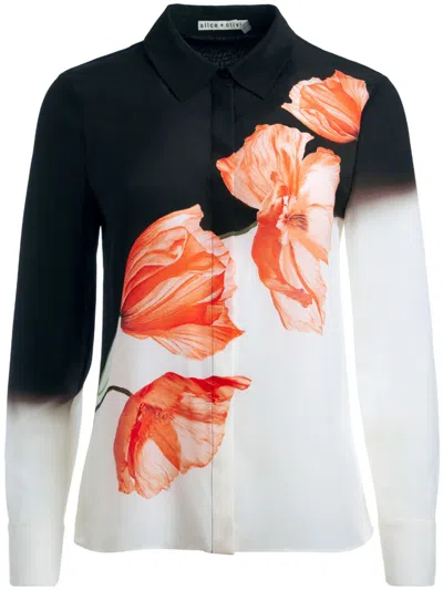 Alice And Olivia Printed Silk Shirt In Black
