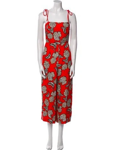 Pre-owned Alice And Olivia Printed Square Neckline Jumpsuit In Red