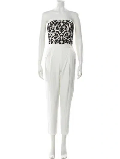 Pre-owned Alice And Olivia Printed Strapless Jumpsuit In White
