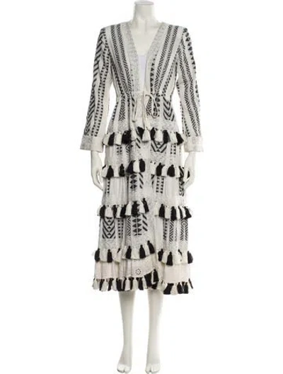 Pre-owned Alice And Olivia Printed Tassel Accents Robe In Neutral