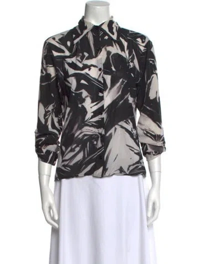 Pre-owned Alice And Olivia Printed Three-quarter Sleeve Button-up Top In Black