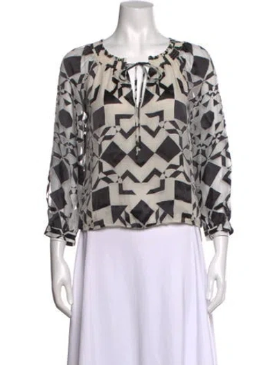 Pre-owned Alice And Olivia Printed Tie Neck Blouse In Black/grey