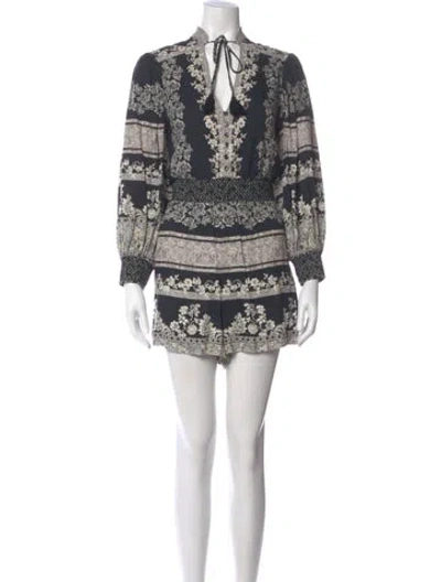 Pre-owned Alice And Olivia Printed Tie Neck Romper In Black