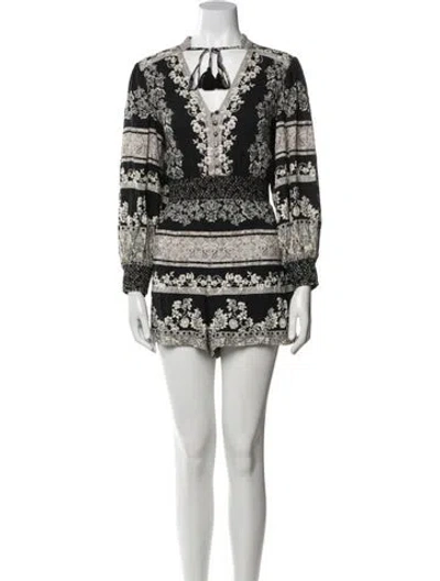 Pre-owned Alice And Olivia Printed Tie Neck Romper In White