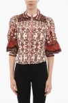 ALICE AND OLIVIA PRINTED TWO TONE FATAL SHIRT WITH HIDDEN CLOSURE