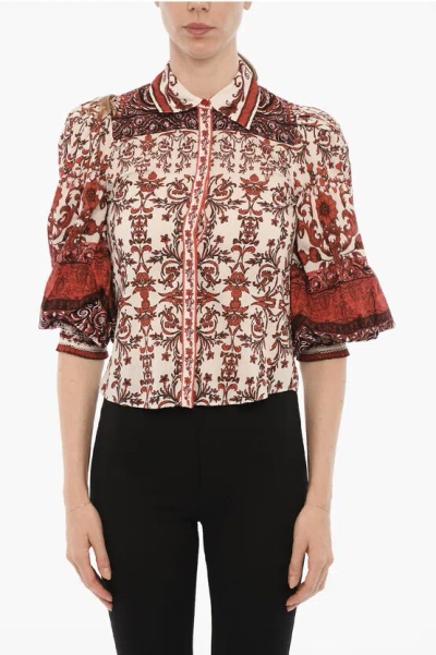 Alice And Olivia Printed Two Tone Fatal Shirt With Hidden Closure In Neutral