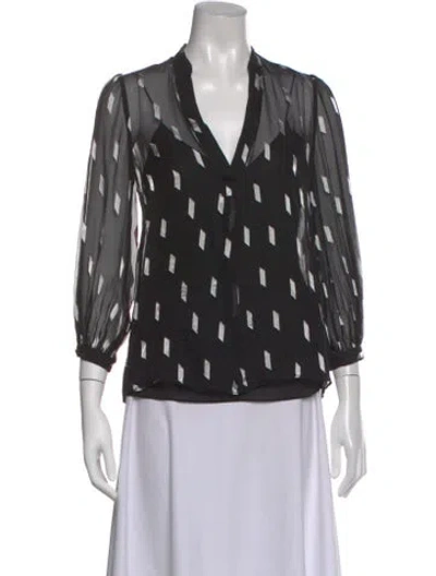Pre-owned Alice And Olivia Printed V-neck Blouse In Black