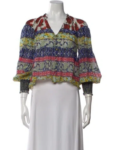 Pre-owned Alice And Olivia Printed V-neck Blouse In Multi