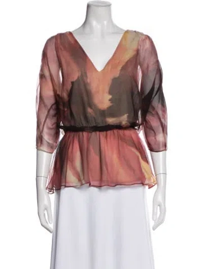 Pre-owned Alice And Olivia Printed V-neck Blouse In Multi