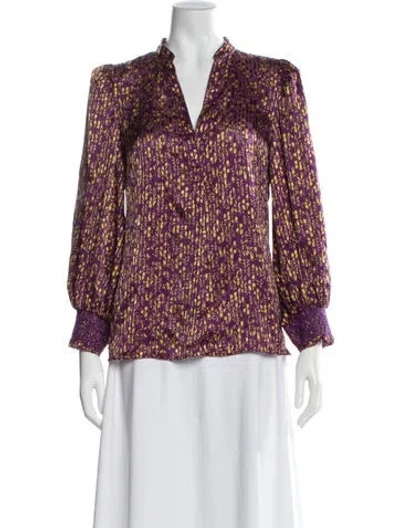Pre-owned Alice And Olivia Printed V-neck Blouse In Purple