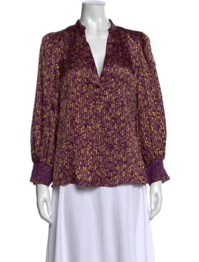 Pre-owned Alice And Olivia Printed V-neck Blouse In Purple