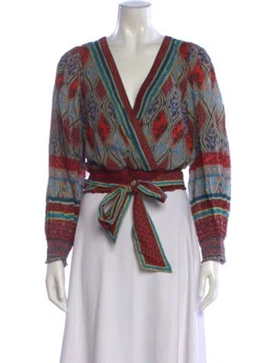 Pre-owned Alice And Olivia Printed V-neck Blouse W/ Tags In Multi