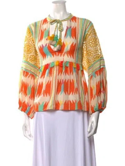 Pre-owned Alice And Olivia Printed V-neck Blouse W/ Tags In Neutral