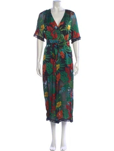 Pre-owned Alice And Olivia Printed V-neck Jumpsuit In Black