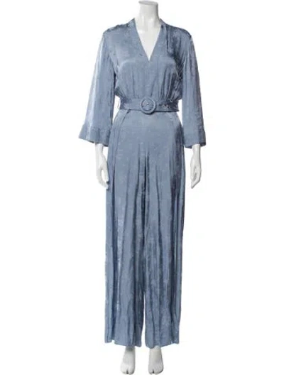 Pre-owned Alice And Olivia Printed V-neck Jumpsuit In Blue