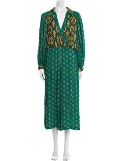 Pre-owned Alice And Olivia Printed V-neck Jumpsuit In Green