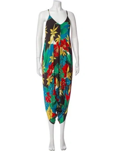 Pre-owned Alice And Olivia Printed V-neck Jumpsuit In Yellow