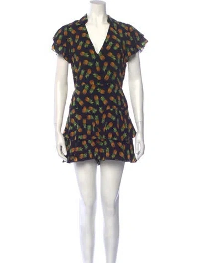 Pre-owned Alice And Olivia Printed V-neck Romper In Black