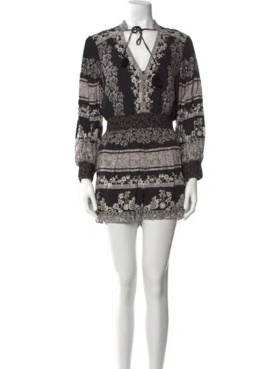 Pre-owned Alice And Olivia Printed V-neck Romper In Black