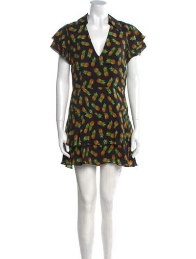 Pre-owned Alice And Olivia Printed V-neck Romper In Black