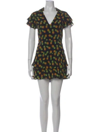 Pre-owned Alice And Olivia Printed V-neck Romper In Black