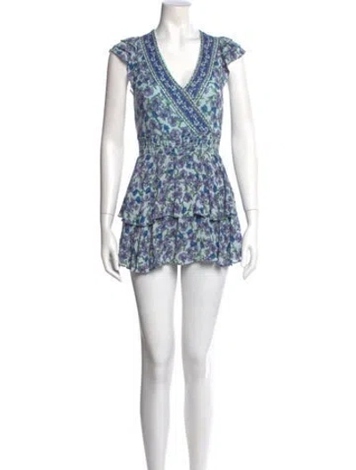 Pre-owned Alice And Olivia Printed V-neck Romper In Blue