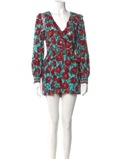 Pre-owned Alice And Olivia Printed V-neck Romper In Multi