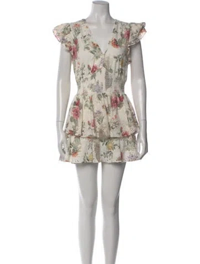 Pre-owned Alice And Olivia Printed V-neck Romper In Multi