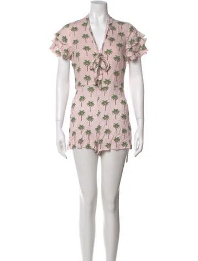 Pre-owned Alice And Olivia Printed V-neck Romper In Pink