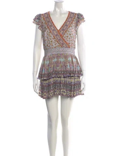 Pre-owned Alice And Olivia Printed V-neck Romper In Purple