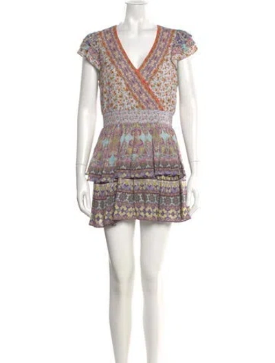 Pre-owned Alice And Olivia Printed V-neck Romper In Purple