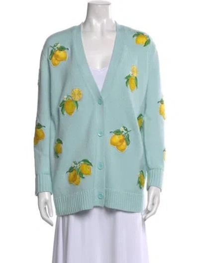 Pre-owned Alice And Olivia Printed V-neck Sweater In Blue