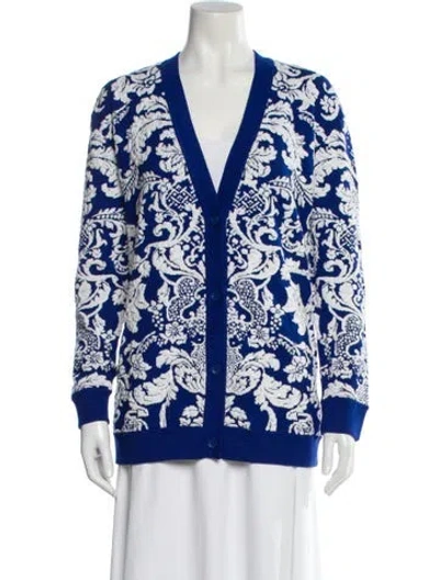 Pre-owned Alice And Olivia Printed V-neck Sweater W/ Tags In Blue