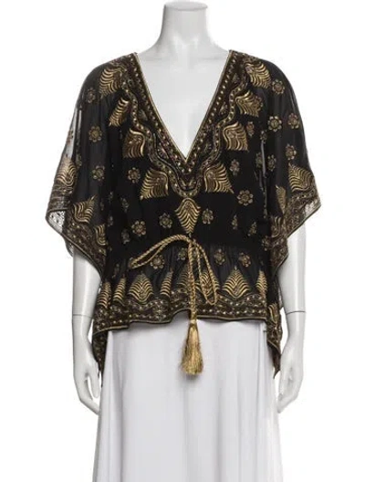 Pre-owned Alice And Olivia Printed V-neck Tunic In Black