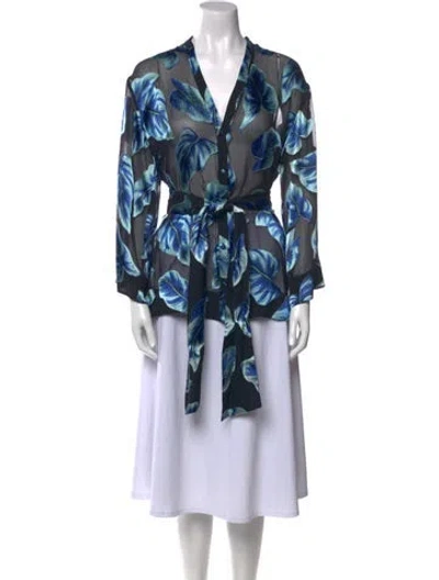 Pre-owned Alice And Olivia Printed V-neck Tunic In Blue