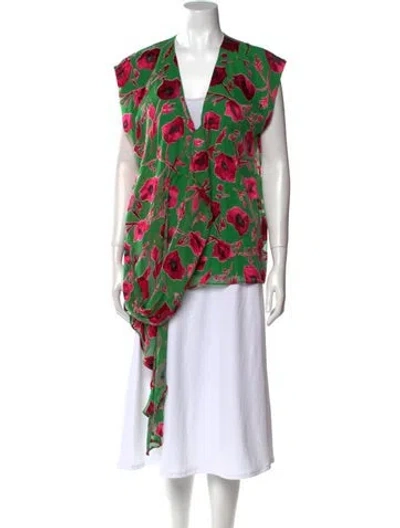 Pre-owned Alice And Olivia Printed V-neck Tunic In Green