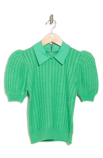 Alice And Olivia Puff Sleeve Cable Stitch Sweater In Garden Green