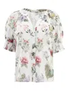 Alice And Olivia Puff-sleeve Floral Blouse In White