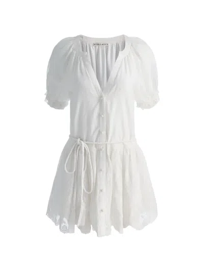 Alice And Olivia Puff-sleeve Button-down Dress In White