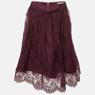 Pre-owned Alice And Olivia Purple Floral Lace Scalloped Hem Midi Skirt M