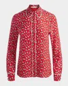 Alice And Olivia Chess-print Piped Shirt In Red