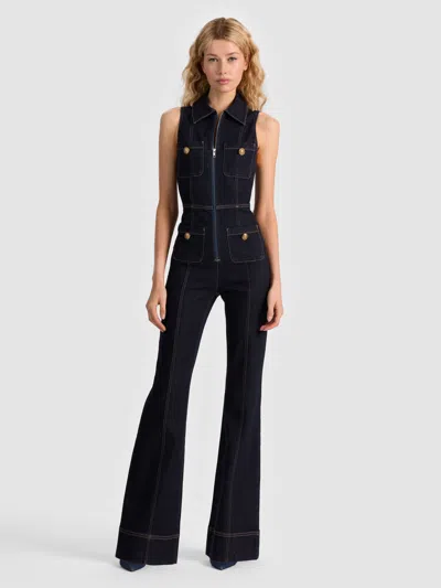 Alice And Olivia Rachel Sleeveless Button-detail Jumpsuit In Blue