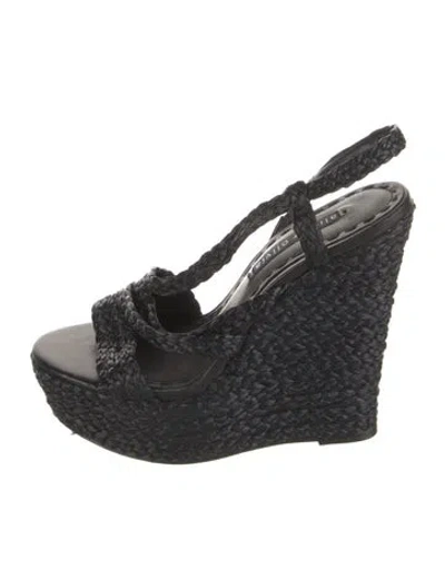 Pre-owned Alice And Olivia Raffia Braided Accents Sandals In Black