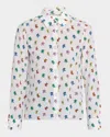 Alice And Olivia Rainbow Bears Willa Placket Top In Multi