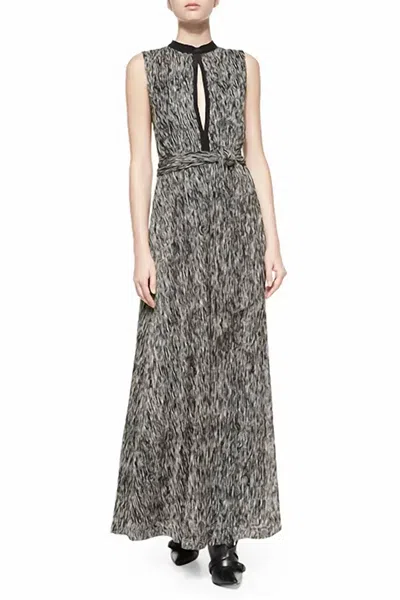 Alice And Olivia Ramon Mock-neck Knot-waist Dress In Black In Animal Print