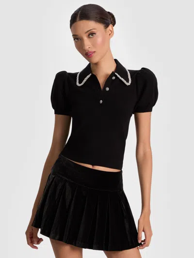 Alice And Olivia Ramona Embellished Polo In Black